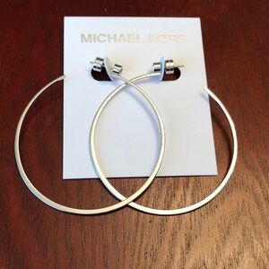 Michael Kors Silver Tone Stainless Steel Hoop Earrings Crystal Accent NWT